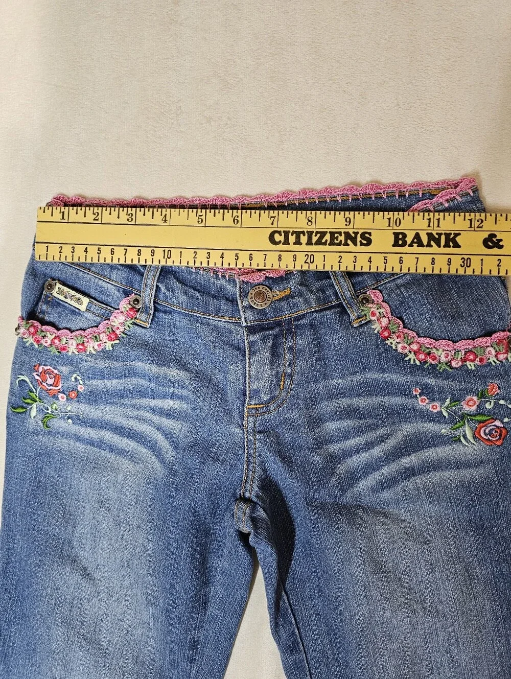 VTG 2004 The English Roses by Madonna Floral Crochet Flare Jeans Girls Size 10